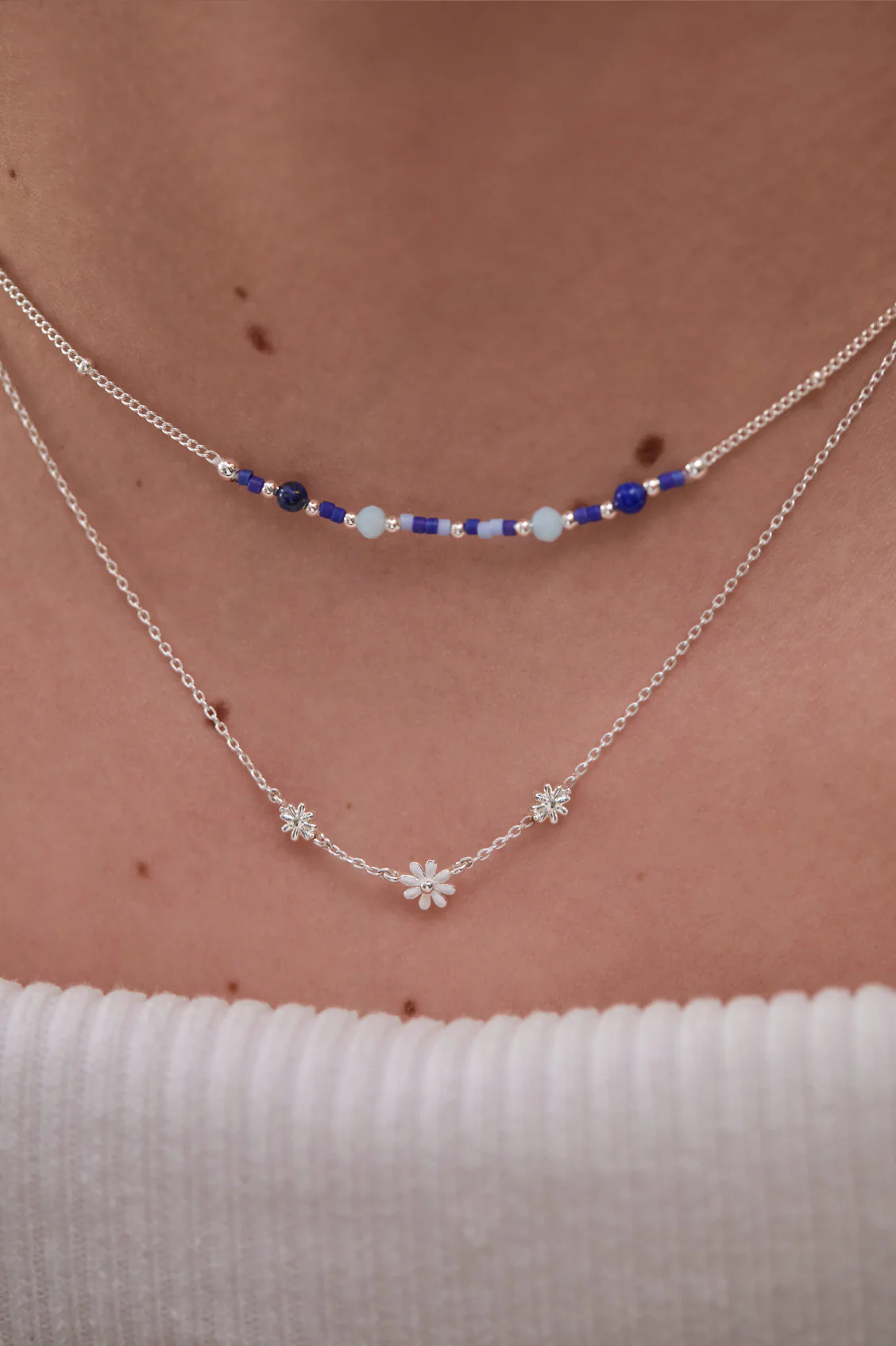 Triple Flower White Enamel Necklace - Image 2