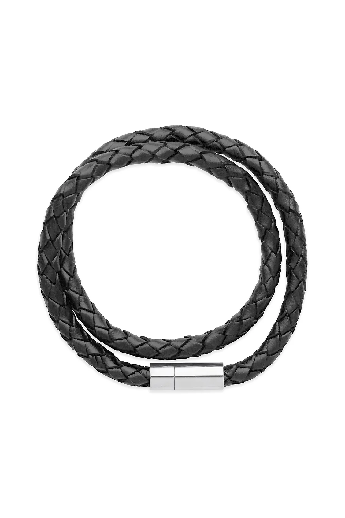 Men's Leather Double Plaited Wrap Bracelet - Image 3