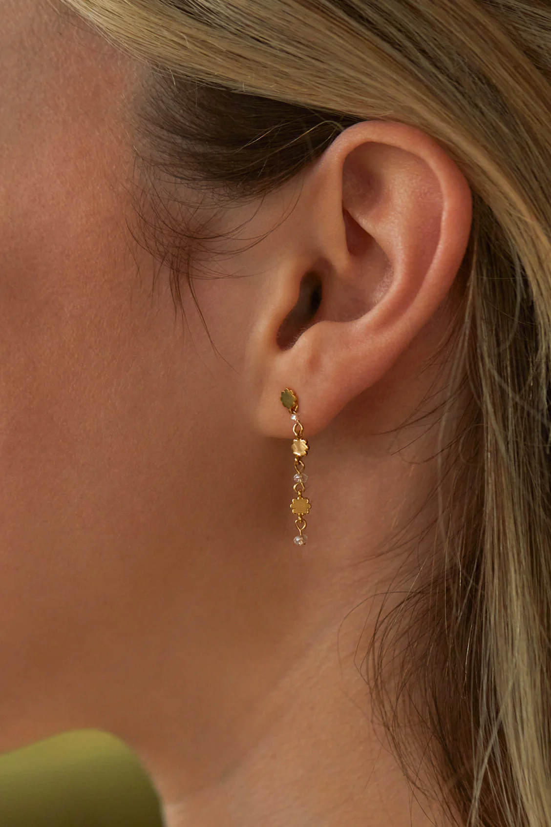 Triple Flower Crystal Drop Earrings - Image 2