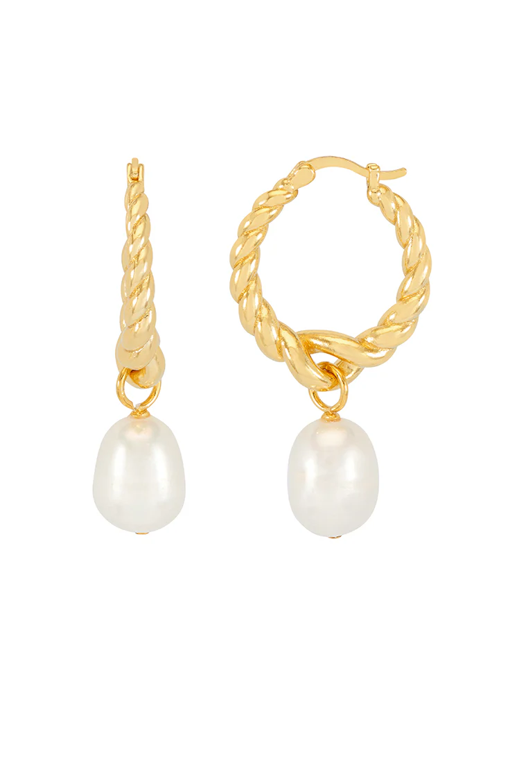 Graduating Twist Pearl Drop Hoop Earrings - Image 3