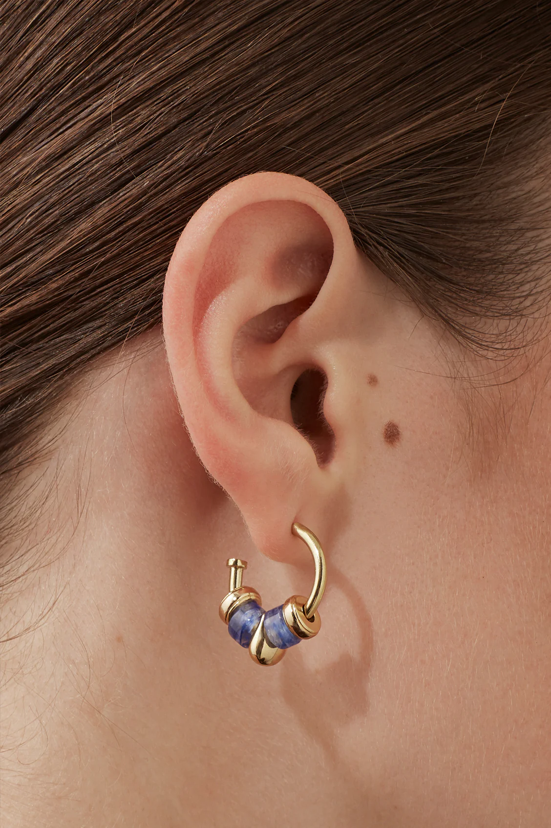 Lapis Lazuli Beaded Hoop Earrings - Image 2