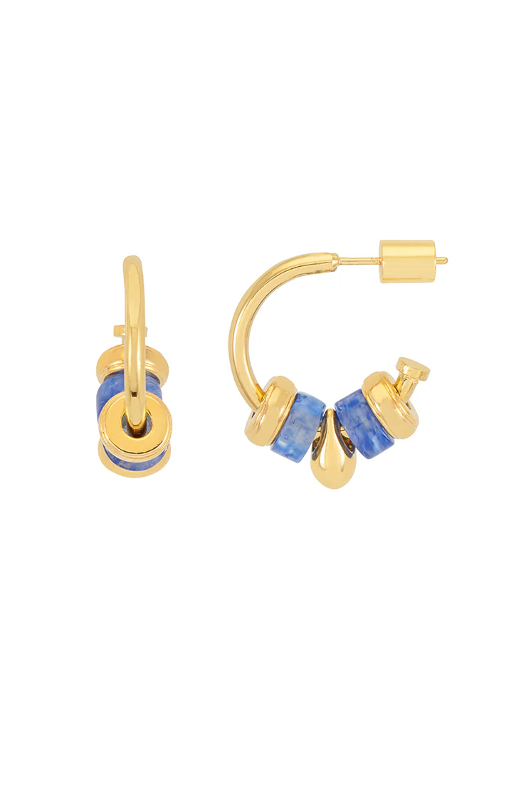 Lapis Lazuli Beaded Hoop Earrings - Image 3