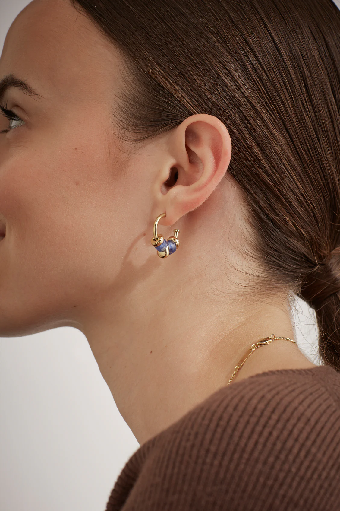 Lapis Lazuli Beaded Hoop Earrings - Image 5