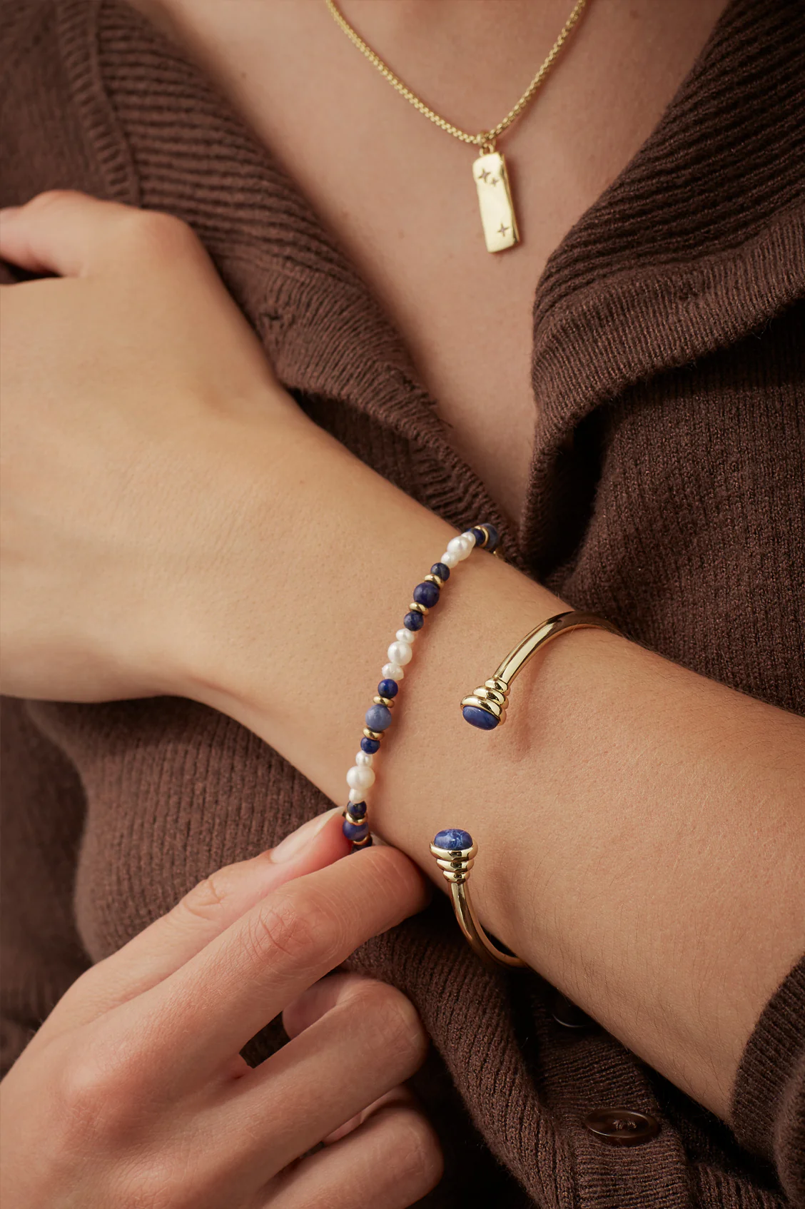 Lapis Lazuli Cabochon Open Bangle - Image 5