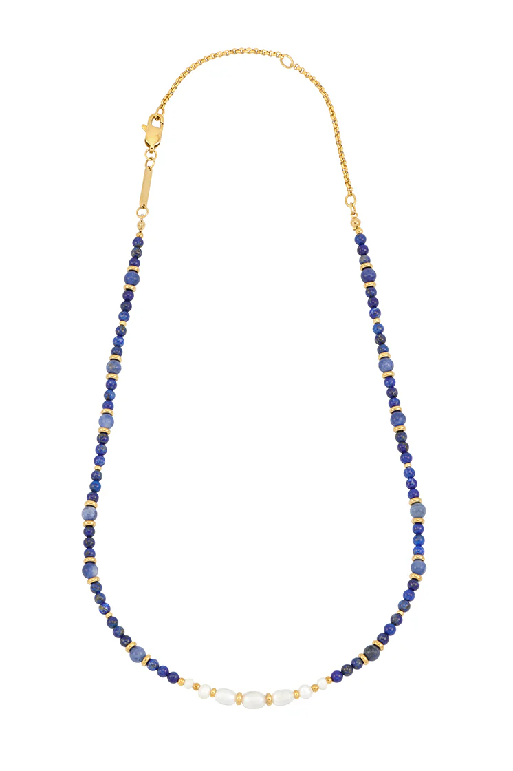 Lapis Lazuli and Pearl Beaded Necklace - Image 3