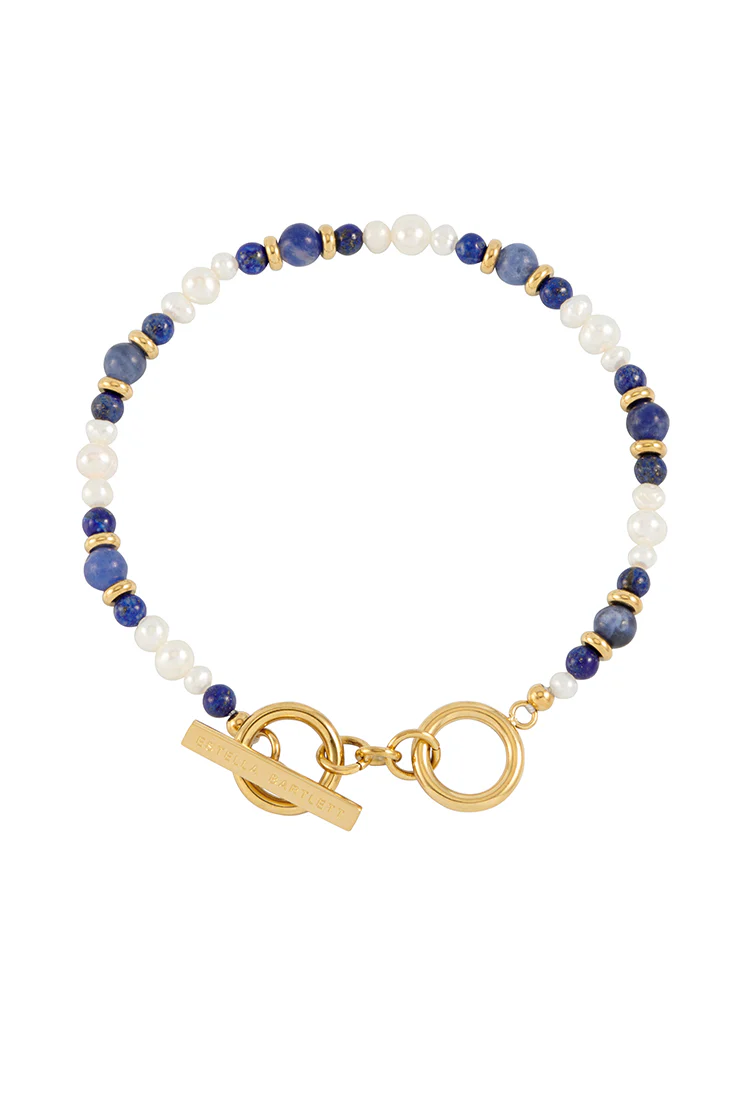 Lapis Lazuli and Pearl Beaded T-Bar Bracelet - Image 3