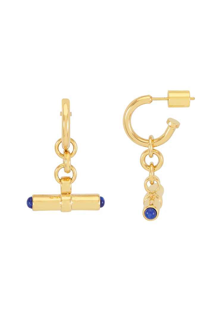 Lapis Lazuli Cabochon T-Bar Hoop Earrings - Image 3