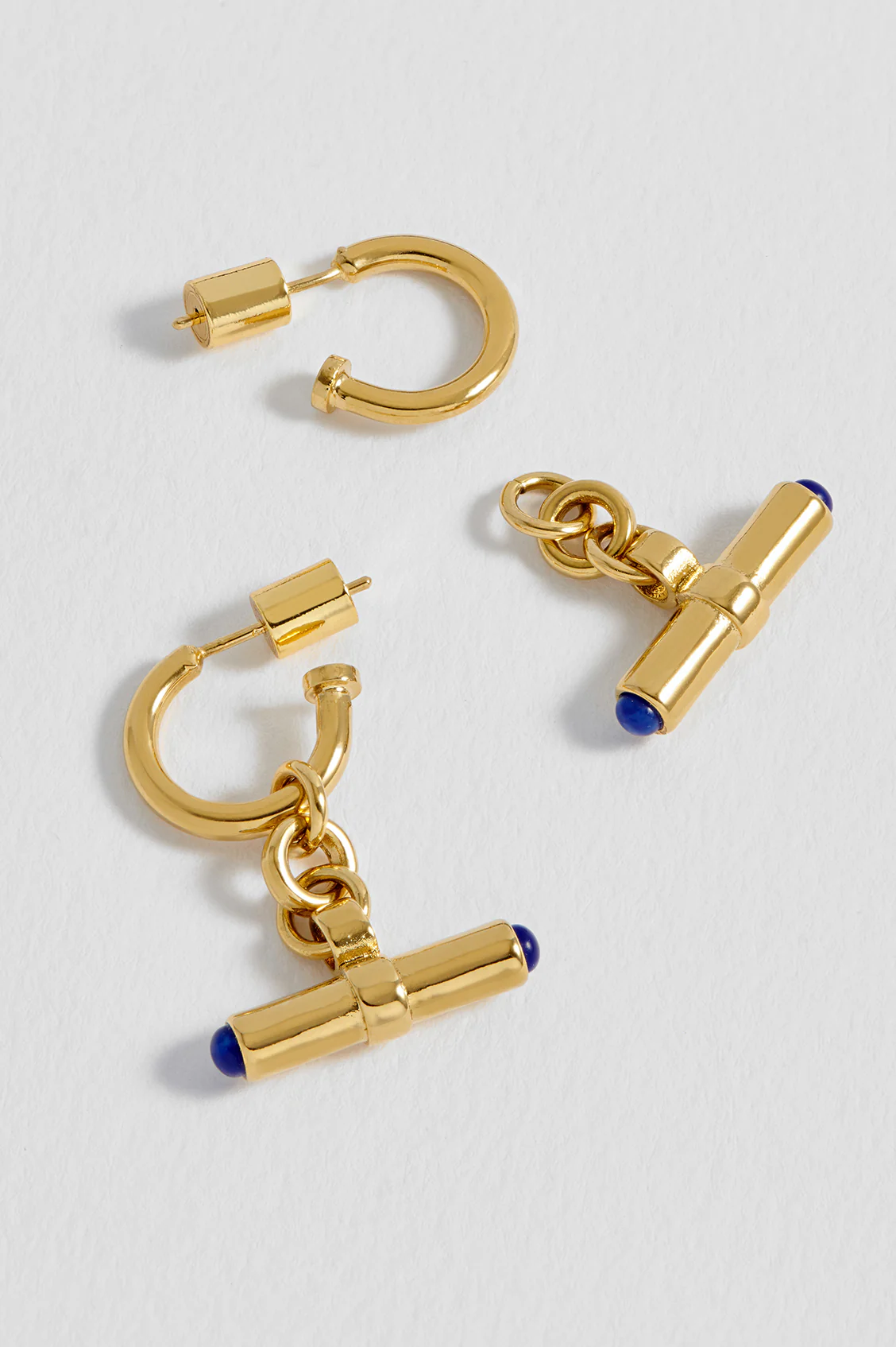 Lapis Lazuli Cabochon T-Bar Hoop Earrings - Image 4