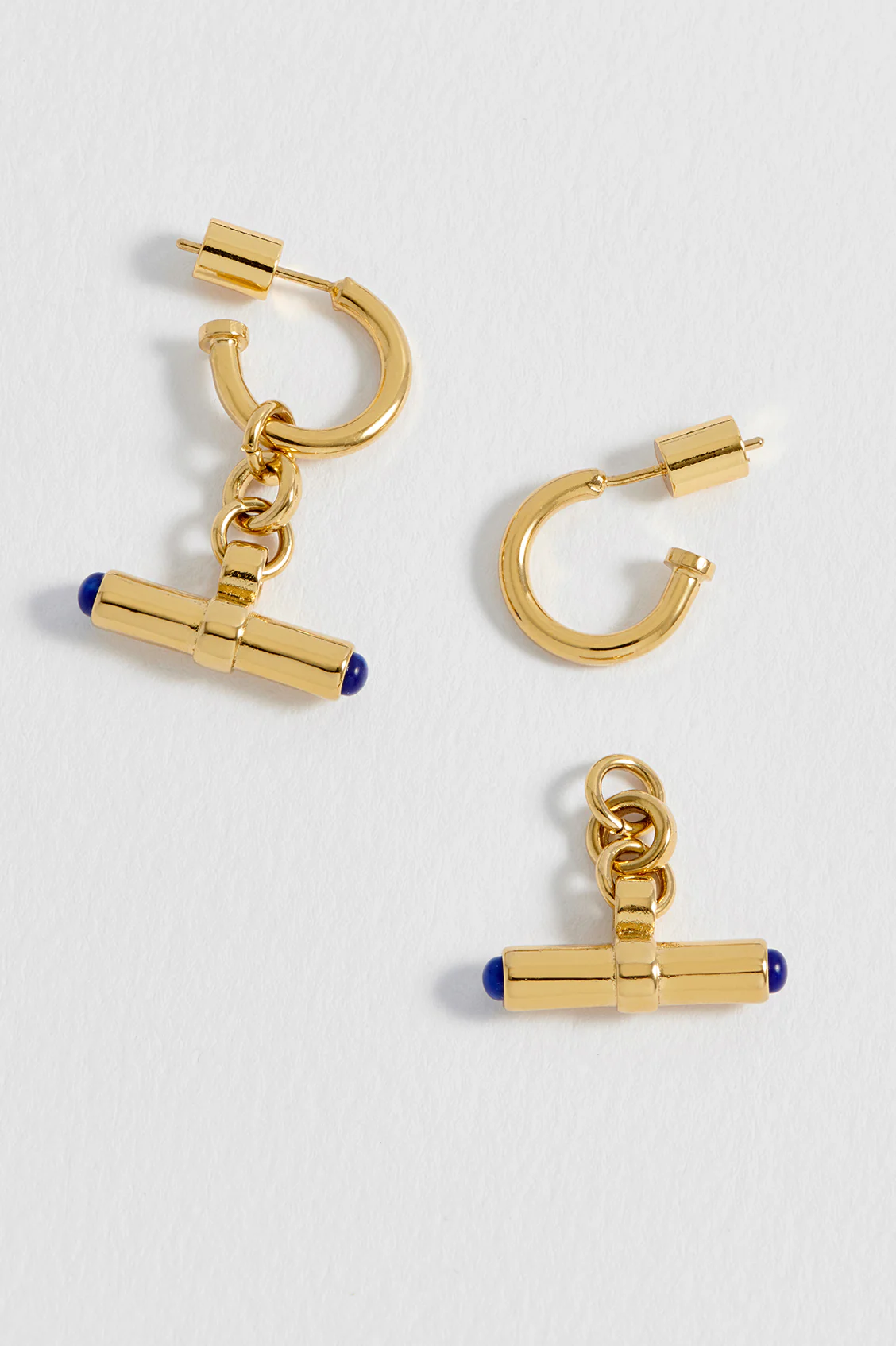 Lapis Lazuli Cabochon T-Bar Hoop Earrings - Image 5