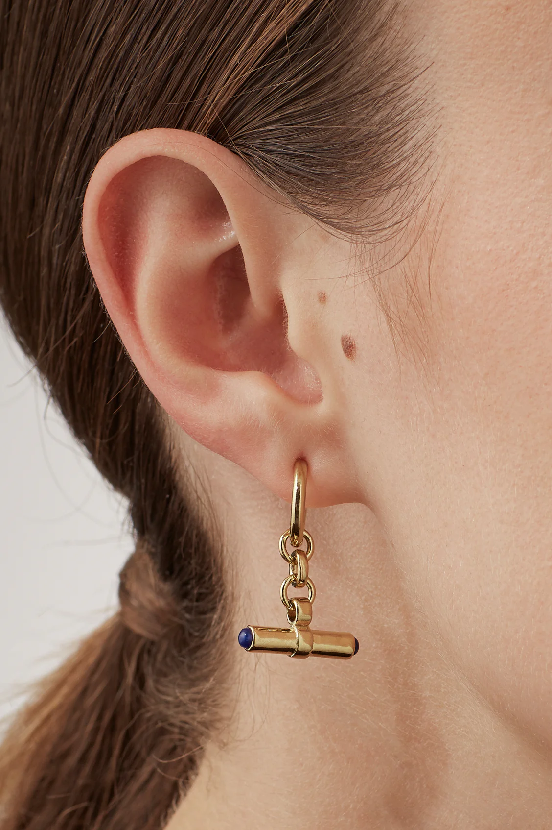 Lapis Lazuli Cabochon T-Bar Hoop Earrings - Image 6