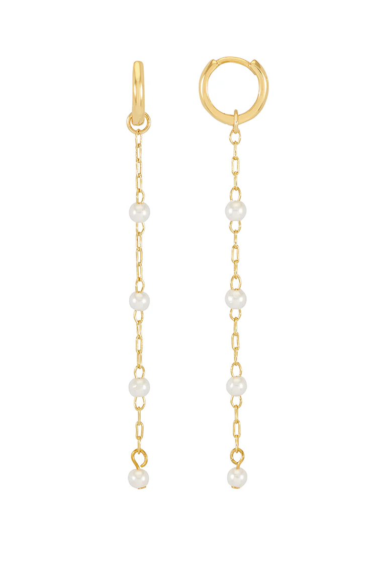 Pearl Chain Drop Huggies - Image 3