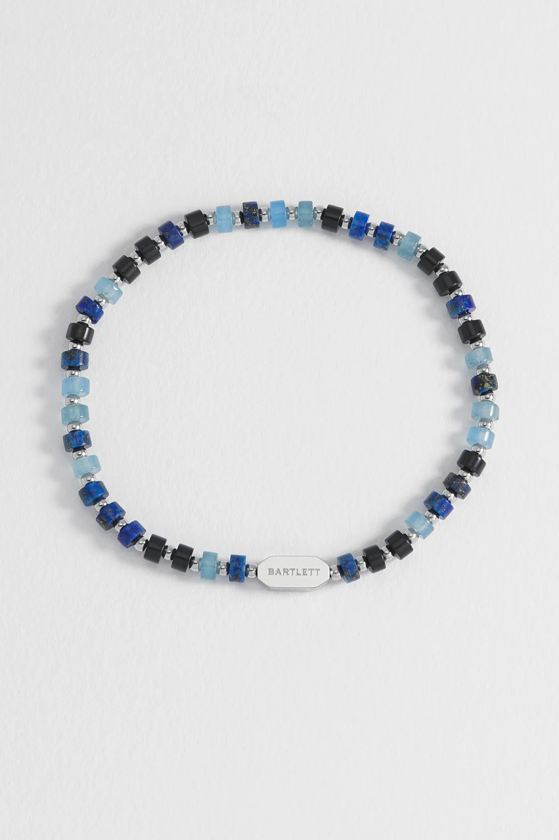 Men's Black and Blue Gemstone Rondelle Stretch Bracelet