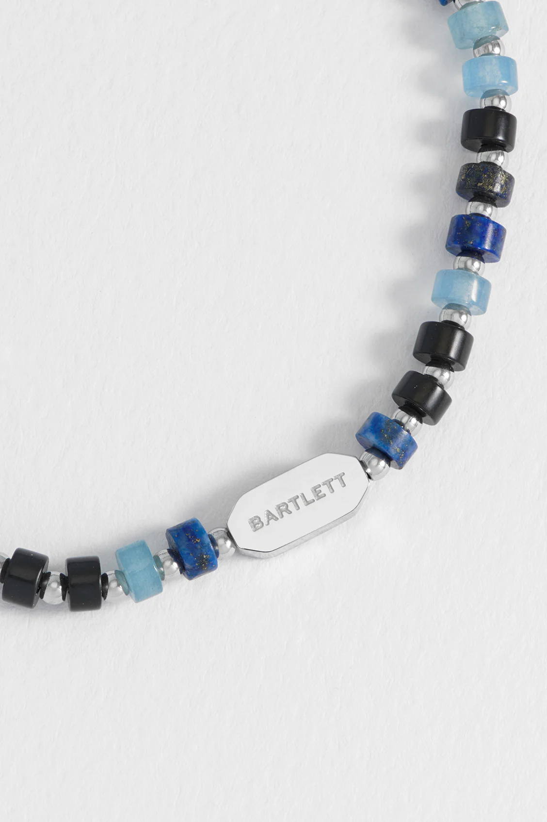 Men's Black and Blue Gemstone Rondelle Stretch Bracelet - Image 4