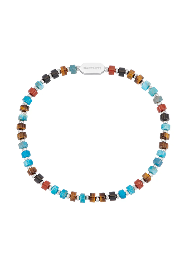 Men's Black, Brown and Blue Gemstone Rondelle Stretch Bracelet - Image 3