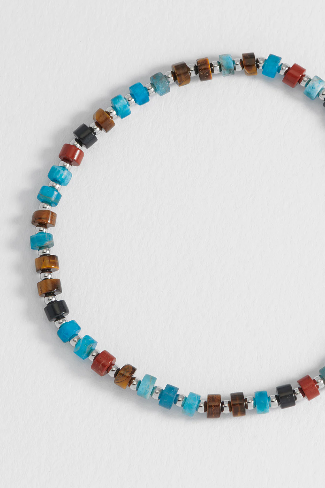 Men's Black, Brown and Blue Gemstone Rondelle Stretch Bracelet - Image 4