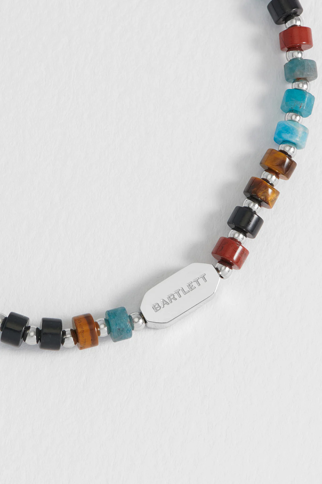 Men's Black, Brown and Blue Gemstone Rondelle Stretch Bracelet - Image 5