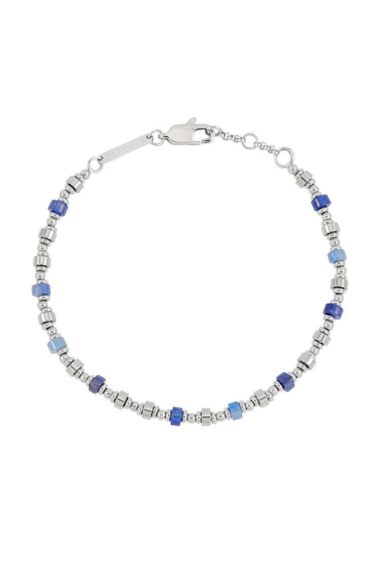 Men's Blue Gemstone and Metal Bead Bracelet - Image 3