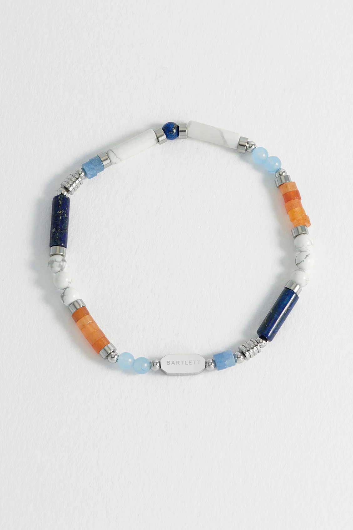 Men's Blue, Orange and White Gemstone Bead Bracelet