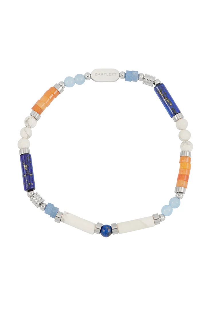 Men's Blue, Orange and White Gemstone Bead Bracelet - Image 3