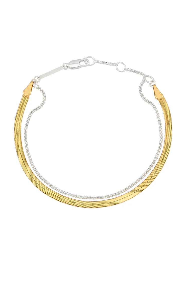 Mixed Metal Herringbone Chain Double Bracelet - Image 3