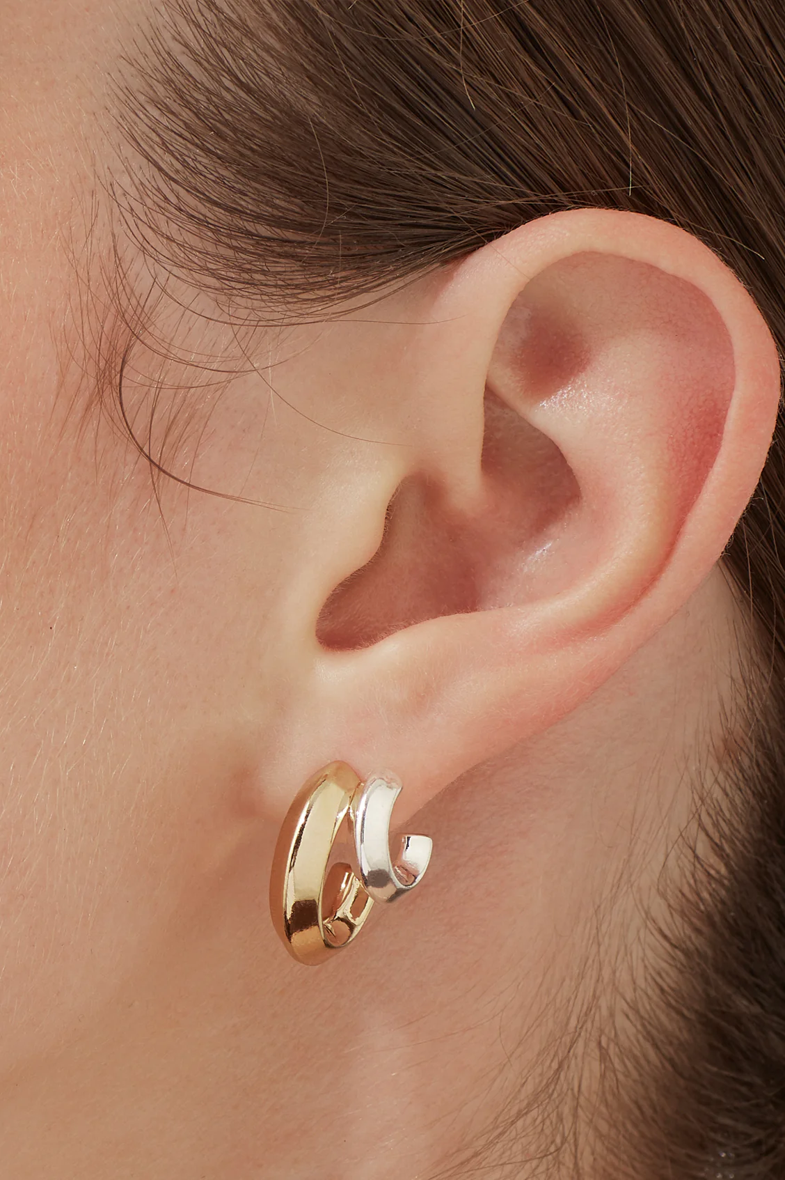 Mixed Metal Double Hoop Earrings - Image 2