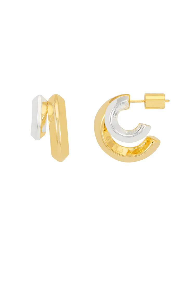 Mixed Metal Double Hoop Earrings - Image 3
