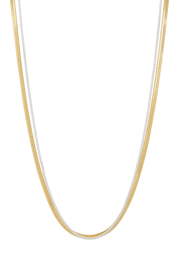 Mixed Metal Herringbone Chain Double Necklace - Image 3