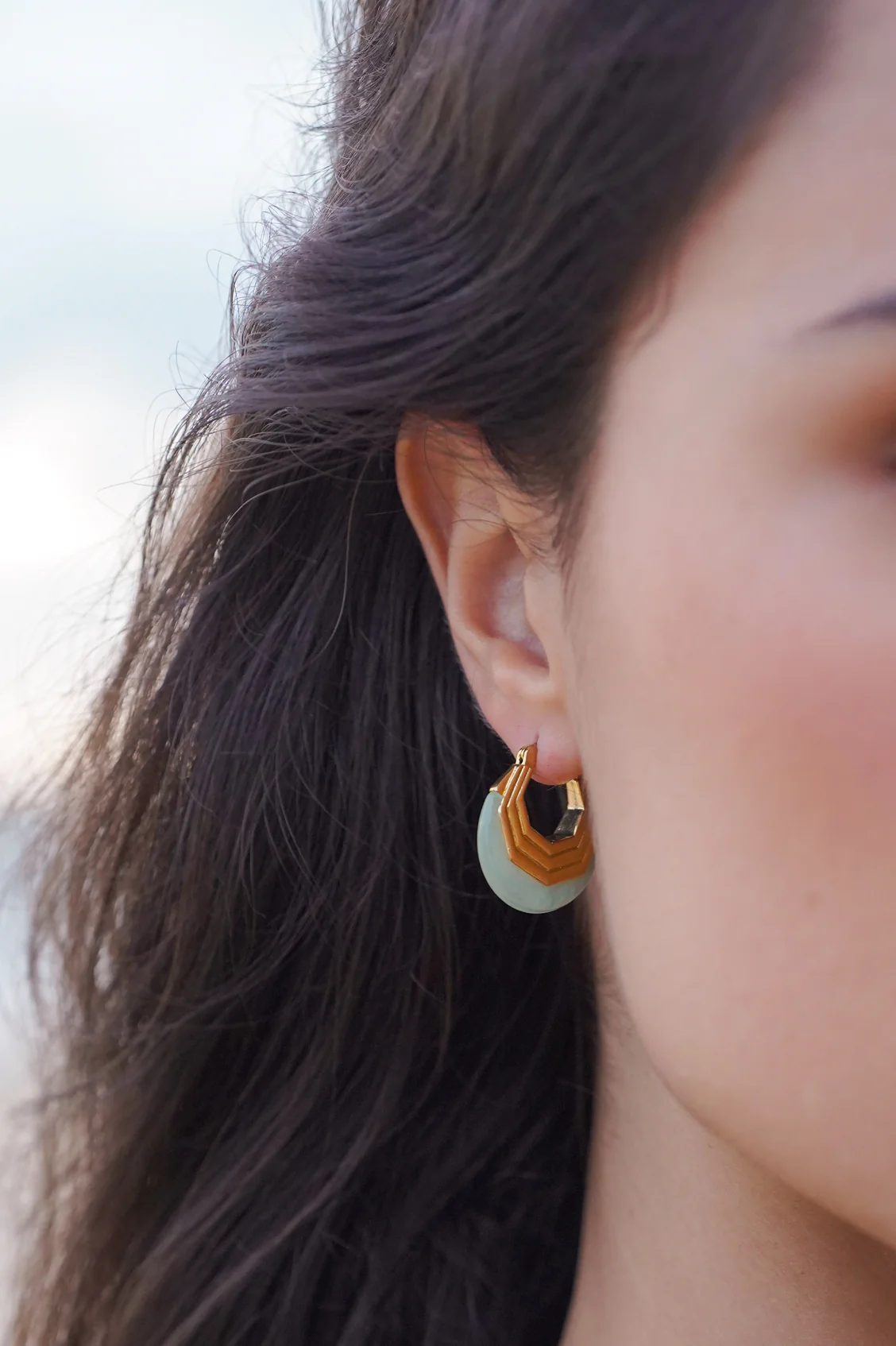 Green Half Moon Hinge Hoops - Image 2