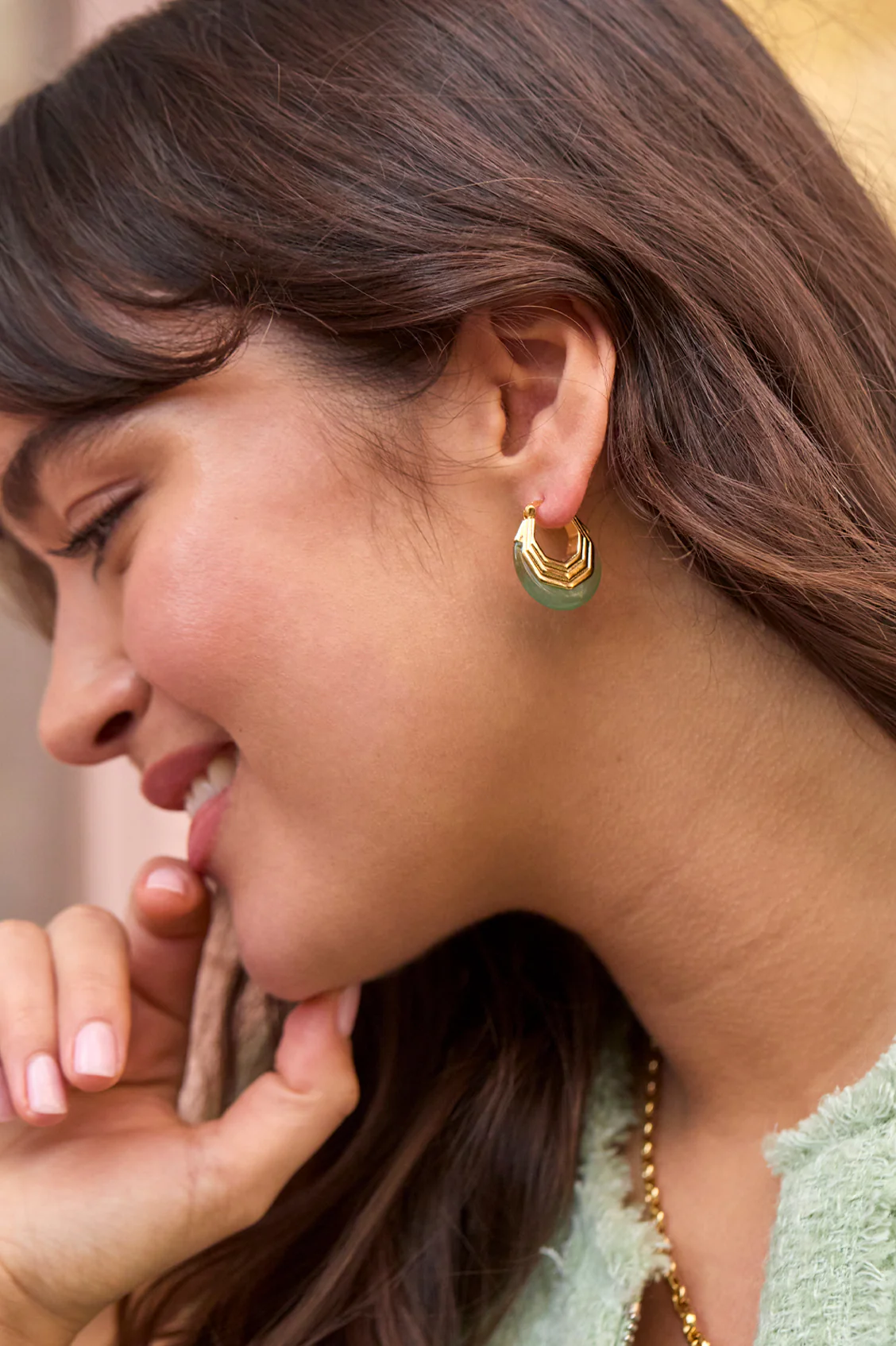 Green Half Moon Hinge Hoops - Image 7