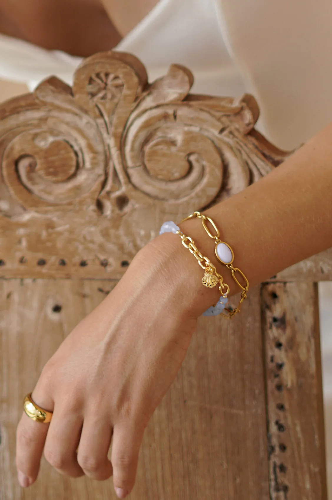 Blue Gemstone Seashell Charm Bracelet - Image 2