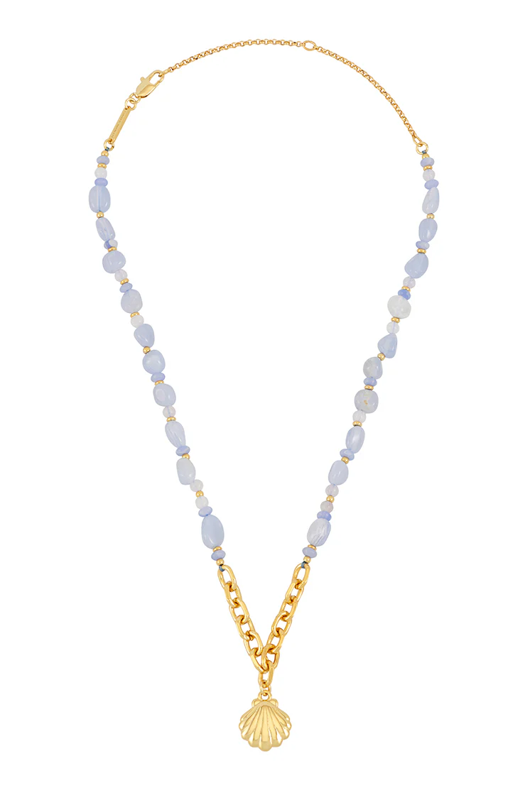 Blue Gemstone Seashell Charm Necklace - Image 3