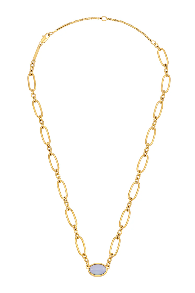 Blue Quartz Cabochon Chain Necklace - Image 3