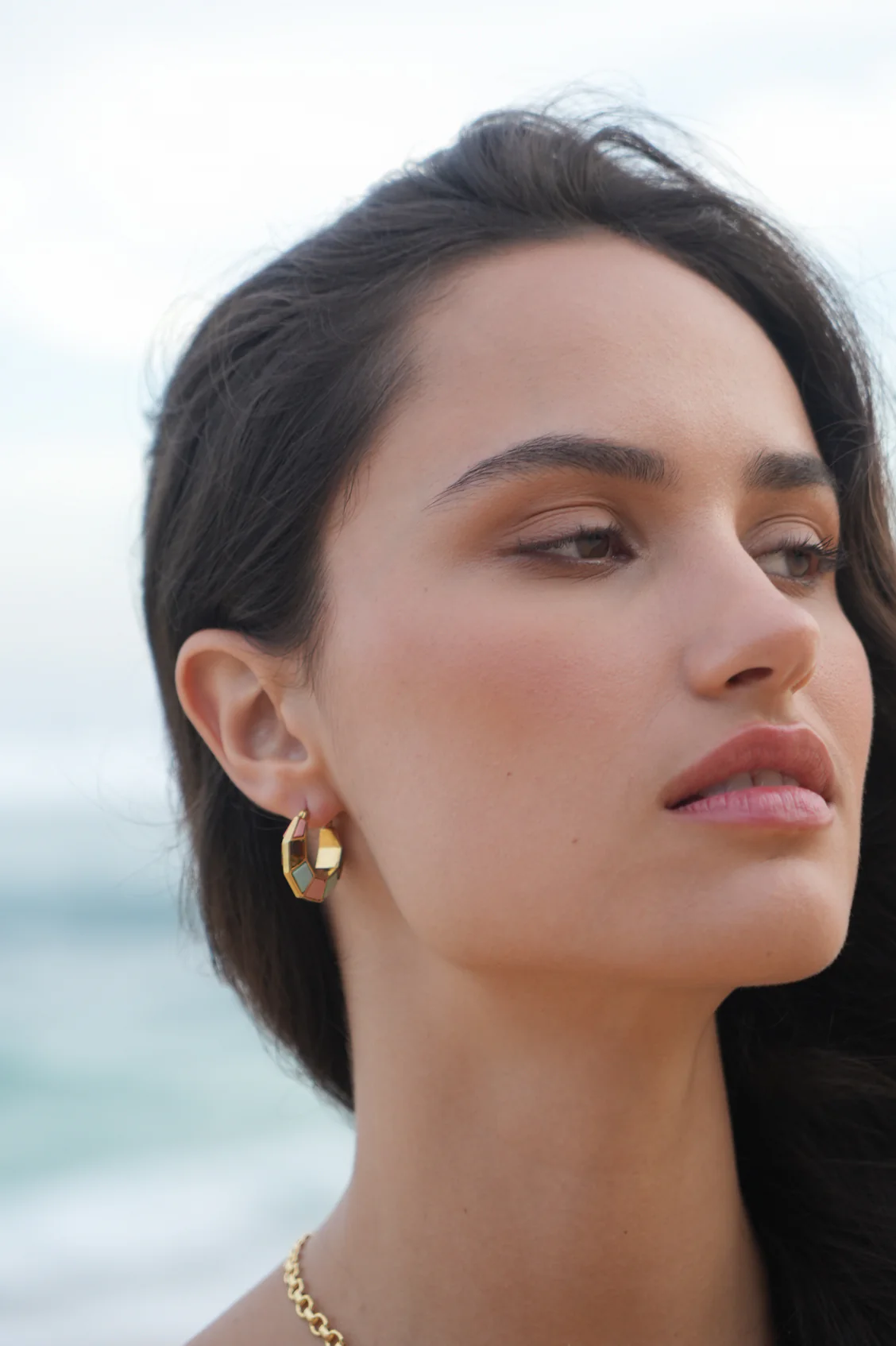 Mixed Gemstone Octagon Hinge Hoop Earrings - Image 2