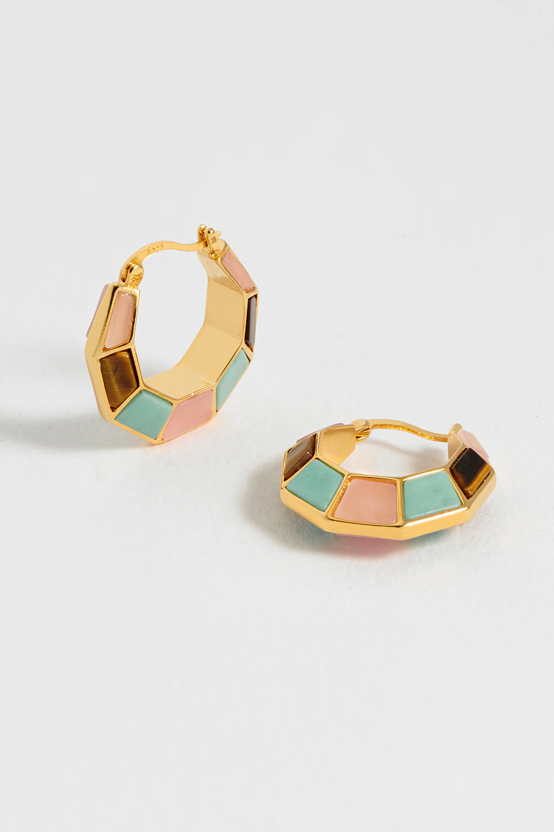 Mixed Gemstone Octagon Hinge Hoop Earrings - Image 4
