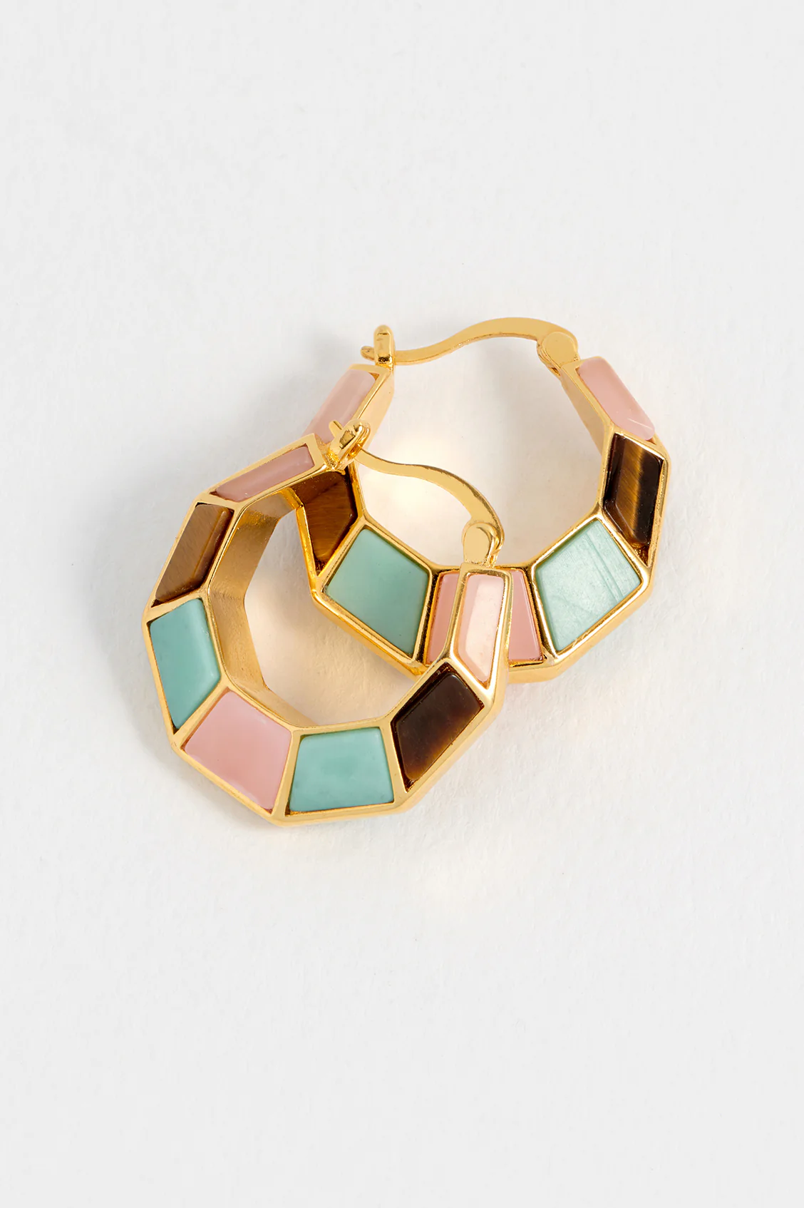 Mixed Gemstone Octagon Hinge Hoop Earrings - Image 6