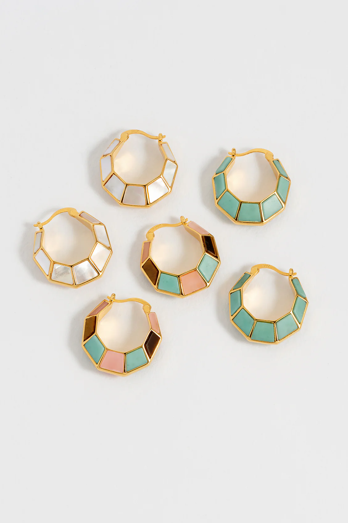 Mixed Gemstone Octagon Hinge Hoop Earrings - Image 7