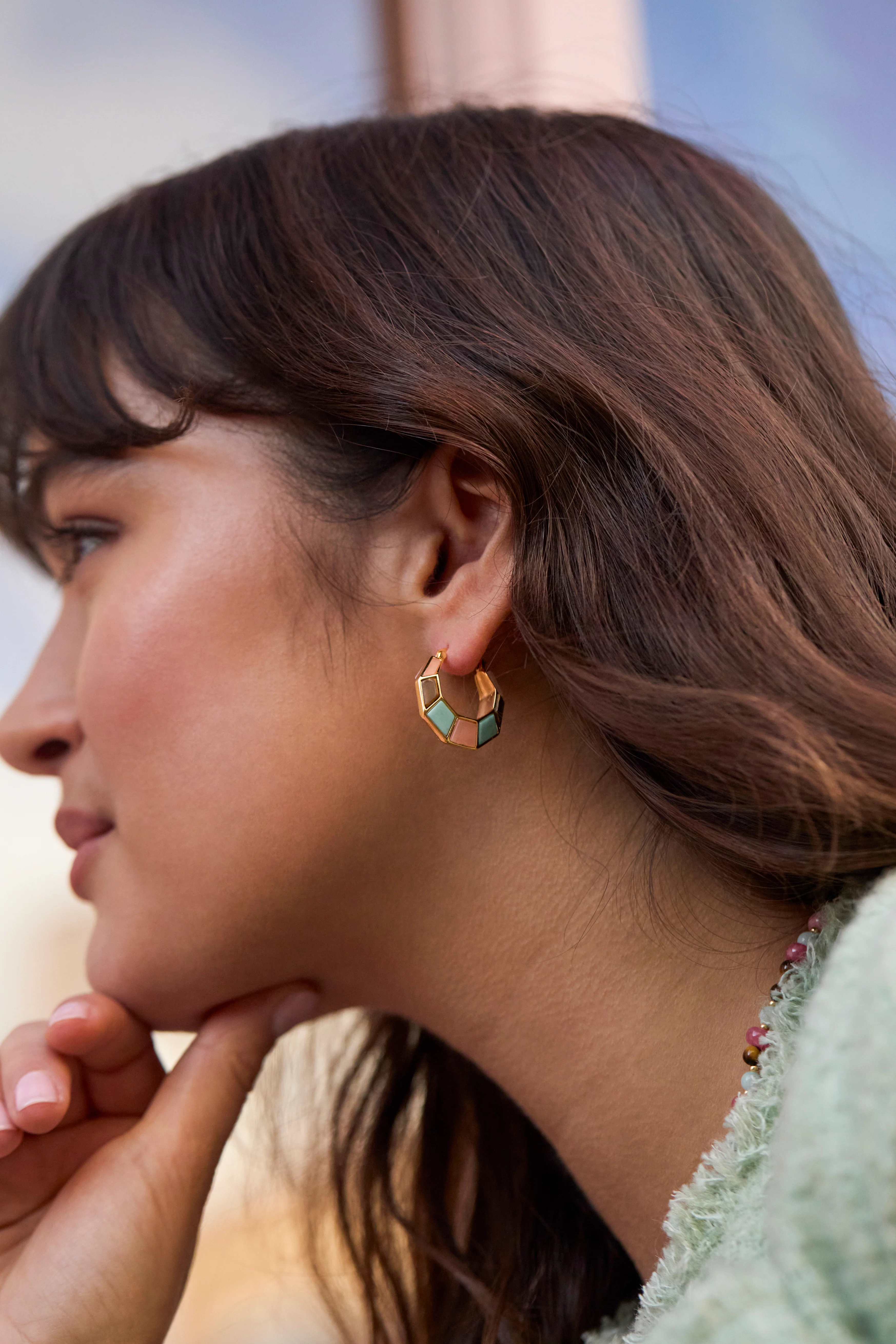 Mixed Gemstone Octagon Hinge Hoop Earrings - Image 8