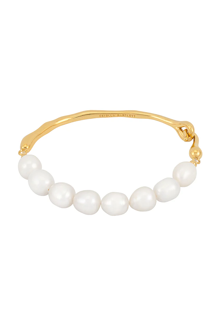Molten Gold and Baroque Pearl Bangle Bracelet - Image 3