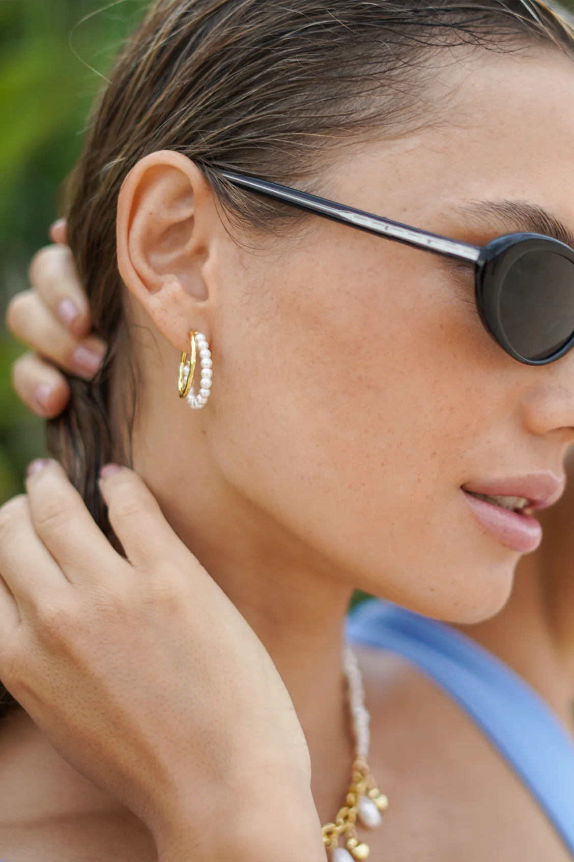 Pearl and Molten Metal Double Illusion Hoops - Image 2
