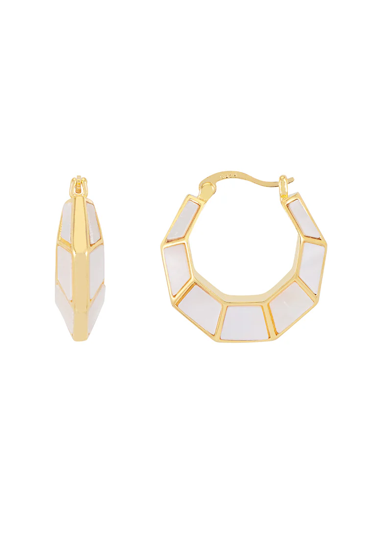 Pearl Octagon Hinge Hoop Earrings - Image 3