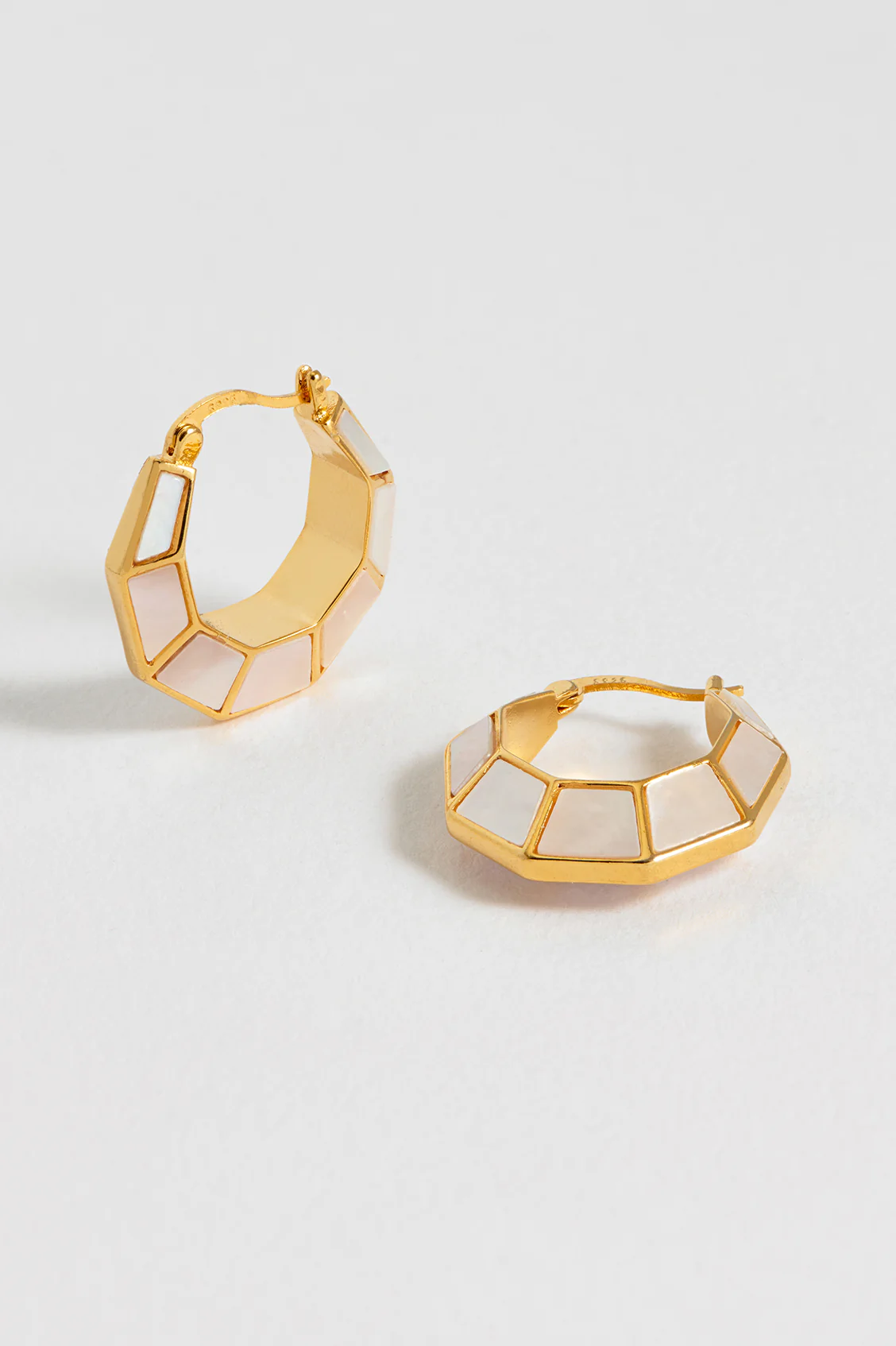 Pearl Octagon Hinge Hoop Earrings - Image 4