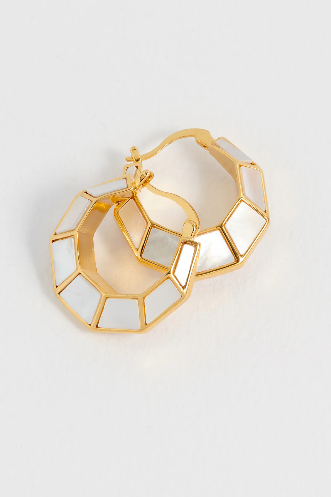 Pearl Octagon Hinge Hoop Earrings - Image 5