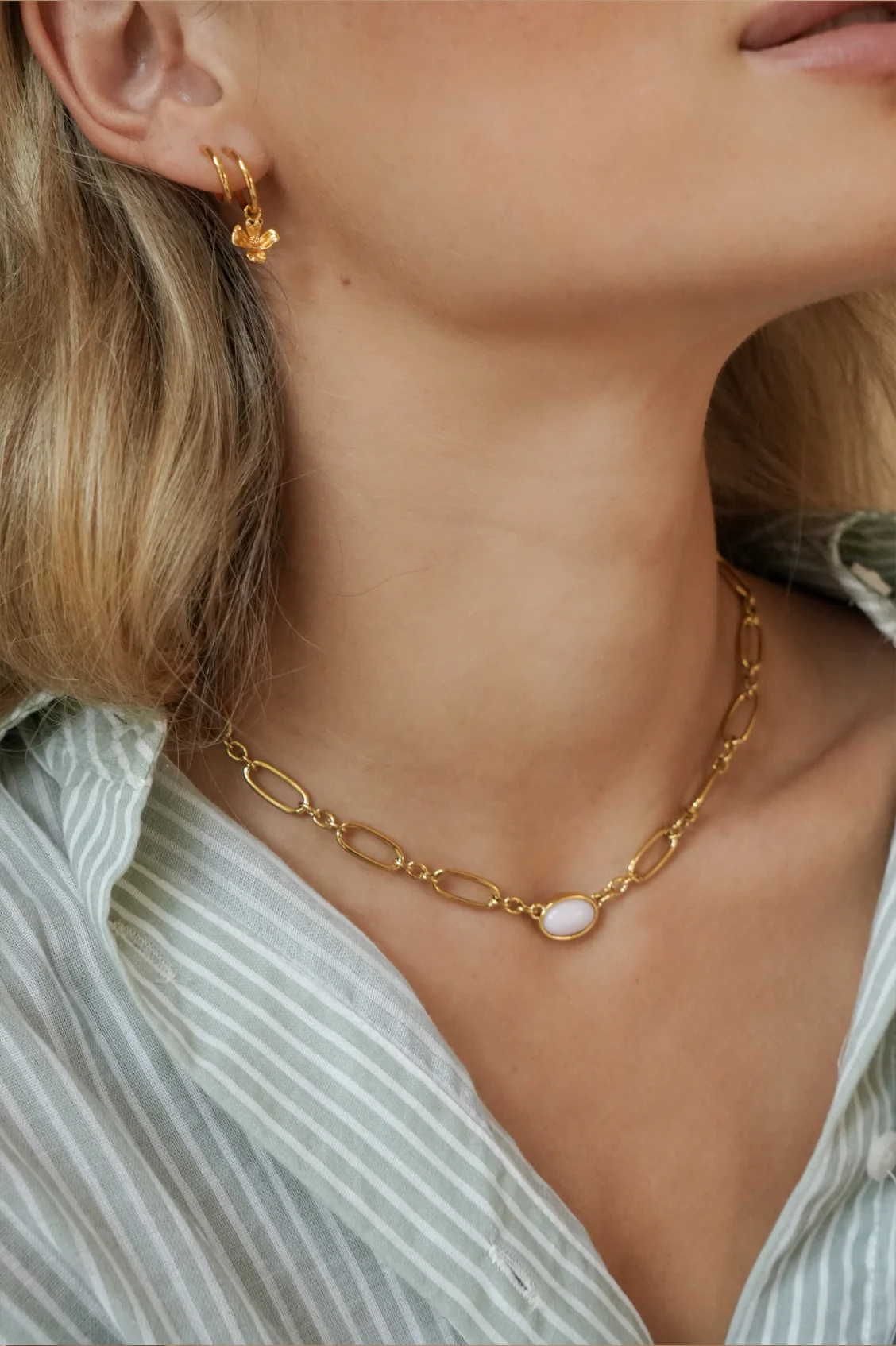 Rose Quartz Cabochon Chain Necklace - Image 2