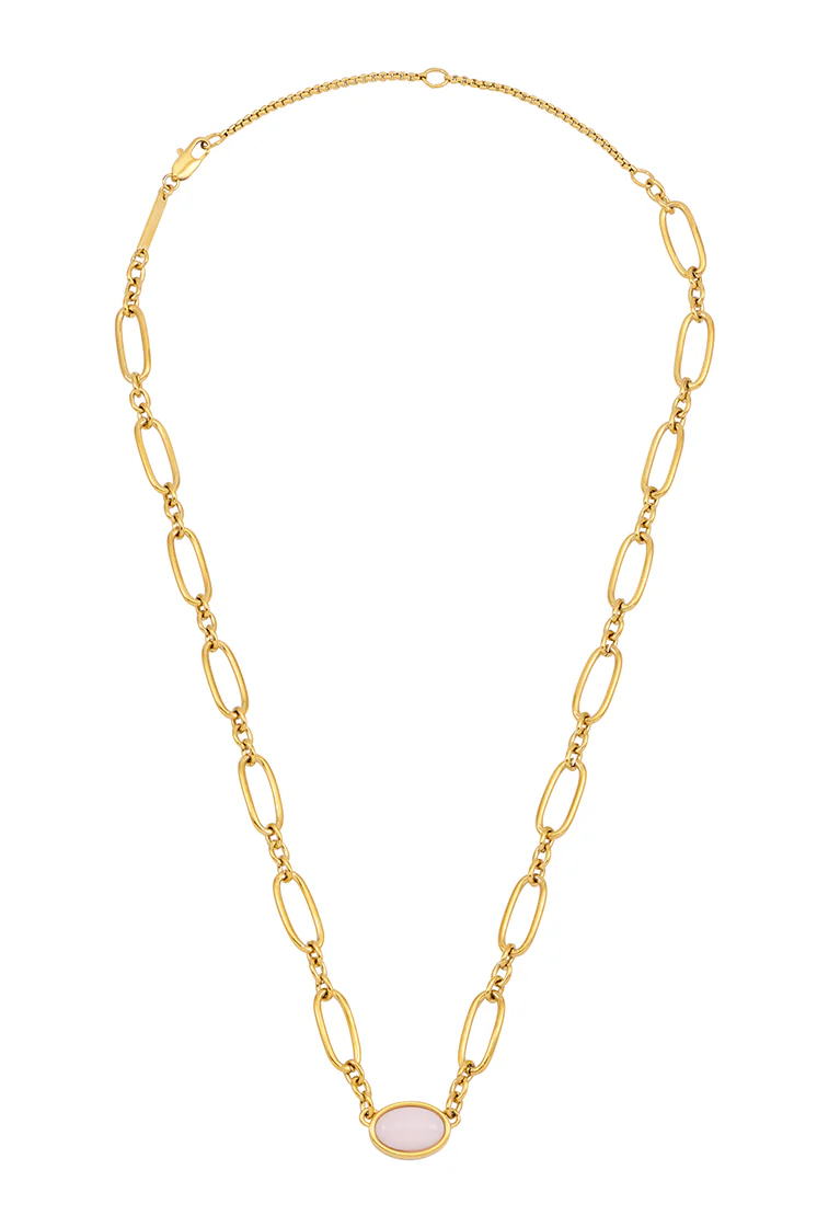 Rose Quartz Cabochon Chain Necklace - Image 3