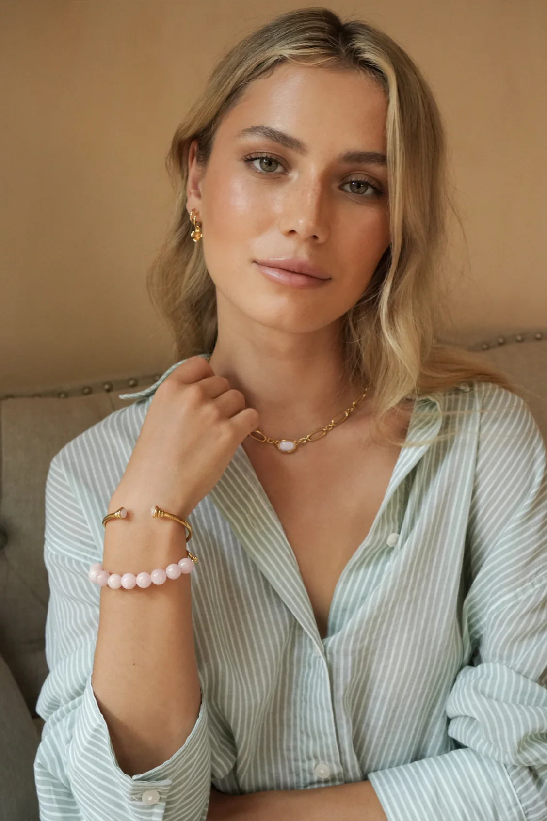 Rose Quartz Cabochon Chain Necklace - Image 5