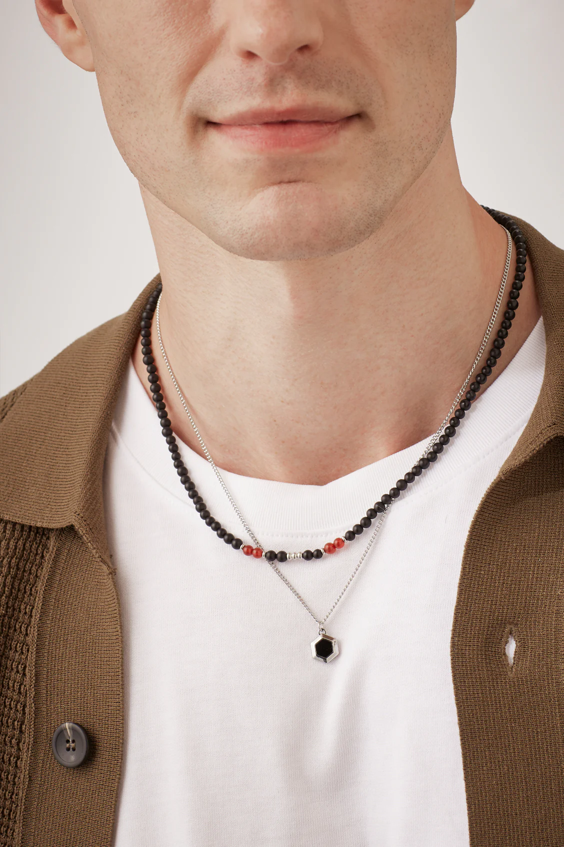 Men's Black Onyx Hexagon Curb Chain Necklace - Image 2