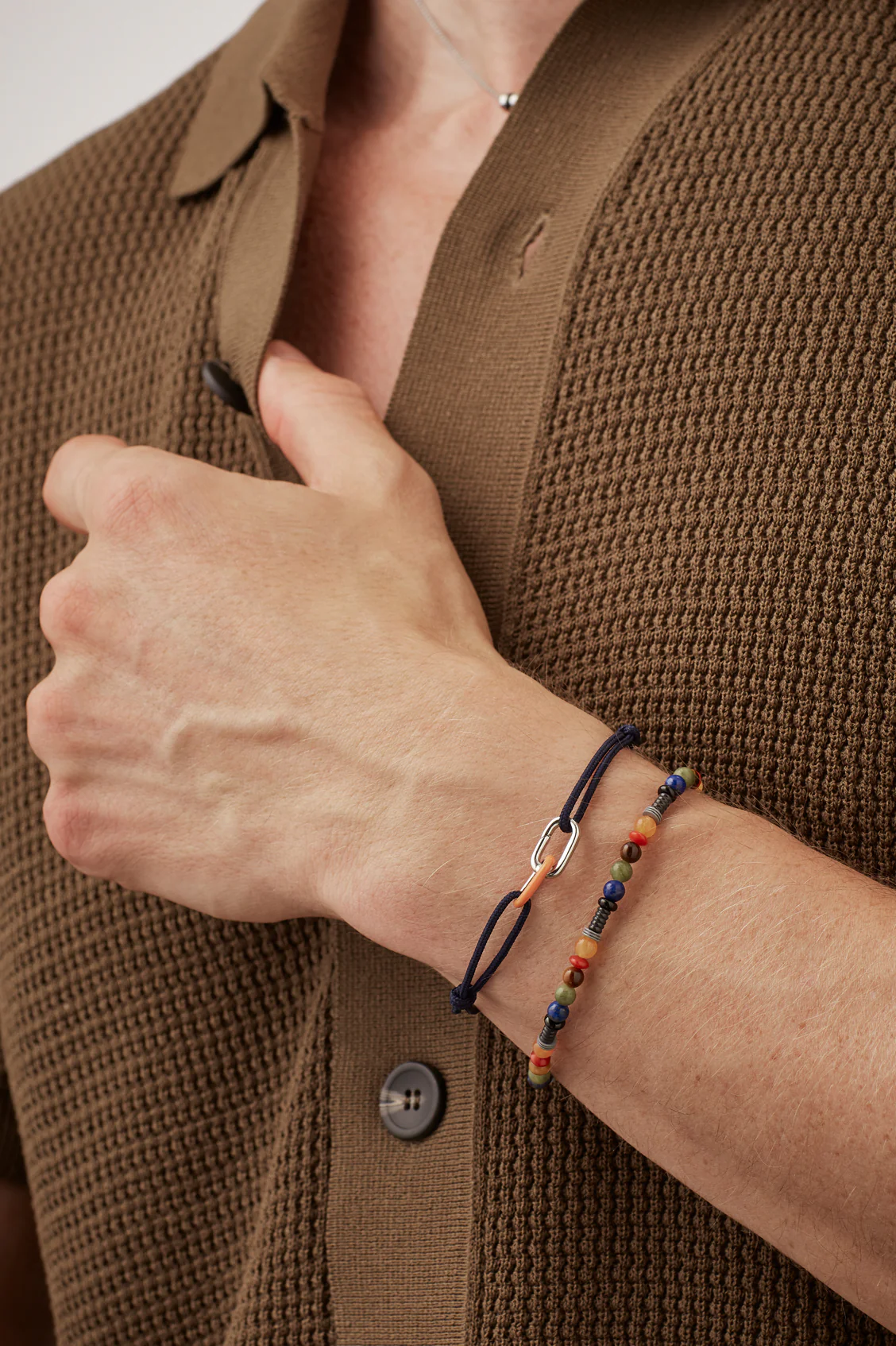 Men's Navy and Orange Double Link Carabiner Cord Bracelet - Image 2
