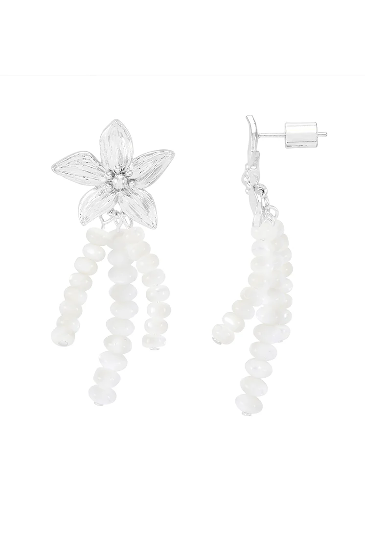 Flower Pearl Drop Earrings - Image 3