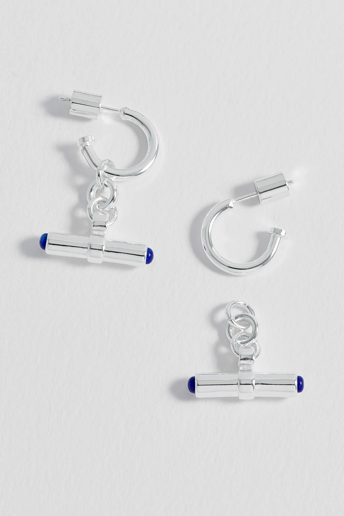 Lapis Lazuli Cabochon T-Bar Hoop Earrings - Image 6