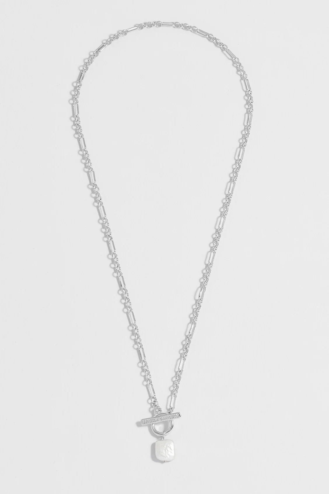 Square Baroque Pearl T-Bar Necklace - Image 2